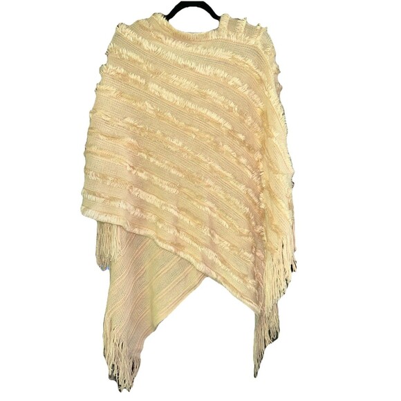 Jon & Anna Poncho Sweater Womens One Size Open Knit Fringed Grunge Pink Faux Fur - Picture 2 of 4